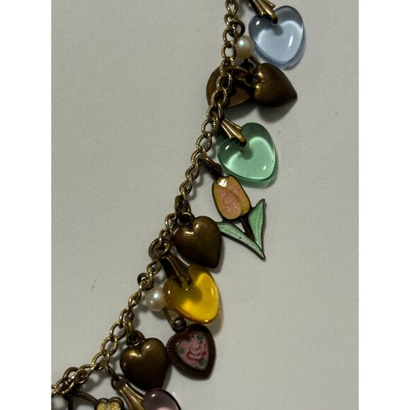 VIntage Glass Works Studio Whimsical Heart Charms Necklace Enamel & Molded Glass - Picture 11 of 11